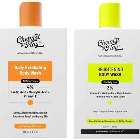 Chemist At Play 1% Salicylic Acid Exfoliating Body Wash 236ml For Men & Women + Brightening Body Wash For Women + & Men | 236mL