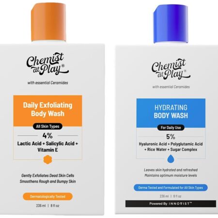Chemist At Play 1% Salicylic Acid Exfoliating Body Wash 236ml For Men & Women + Hydrating Body Wash For Women + & Men | 236ml