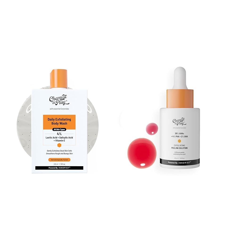 Chemist At Play 1% Salicylic Acid Exfoliating Body Wash 236ml For Men & Women + 26% AHA 2% BHA 4% PHA Peeling Solution Derma Tested | 30mL