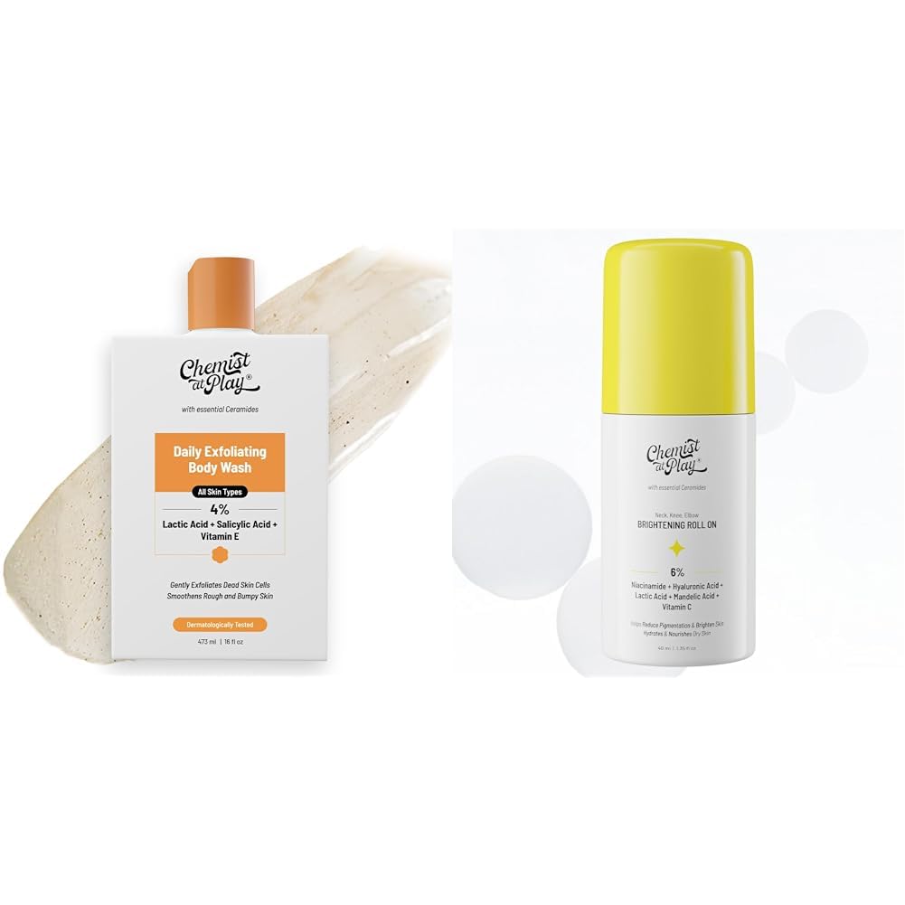 Chemist At Play 1% Salicylic Acid Exfoliating Body Wash 473ml and Chemist at Play Brightening Roll On 40ml