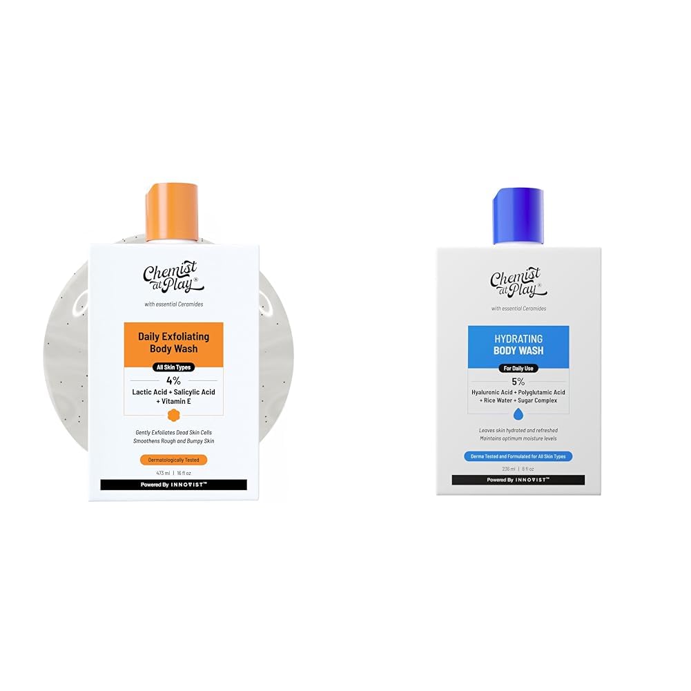 Chemist At Play 1% Salicylic Acid Exfoliating Body Wash 473ml For Men & Women + Hydrating Body Wash For Women & Men | 236ml