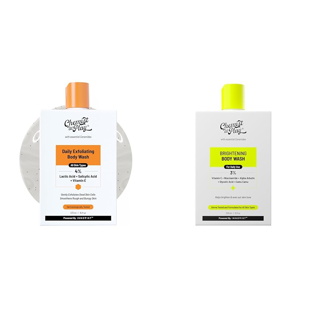 Chemist At Play 1% Salicylic Acid Exfoliating Body Wash 473ml For Men & Women + Brightening Body Wash For Women & Men | 236mL