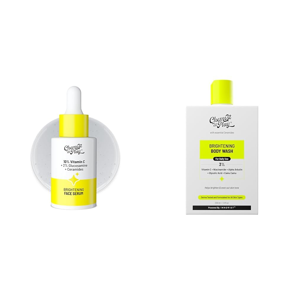 Chemist At Play 10% Vitamin C Face SerumFor All Skin Types 30ml + Brightening Body Wash For Women & Men | 236mL