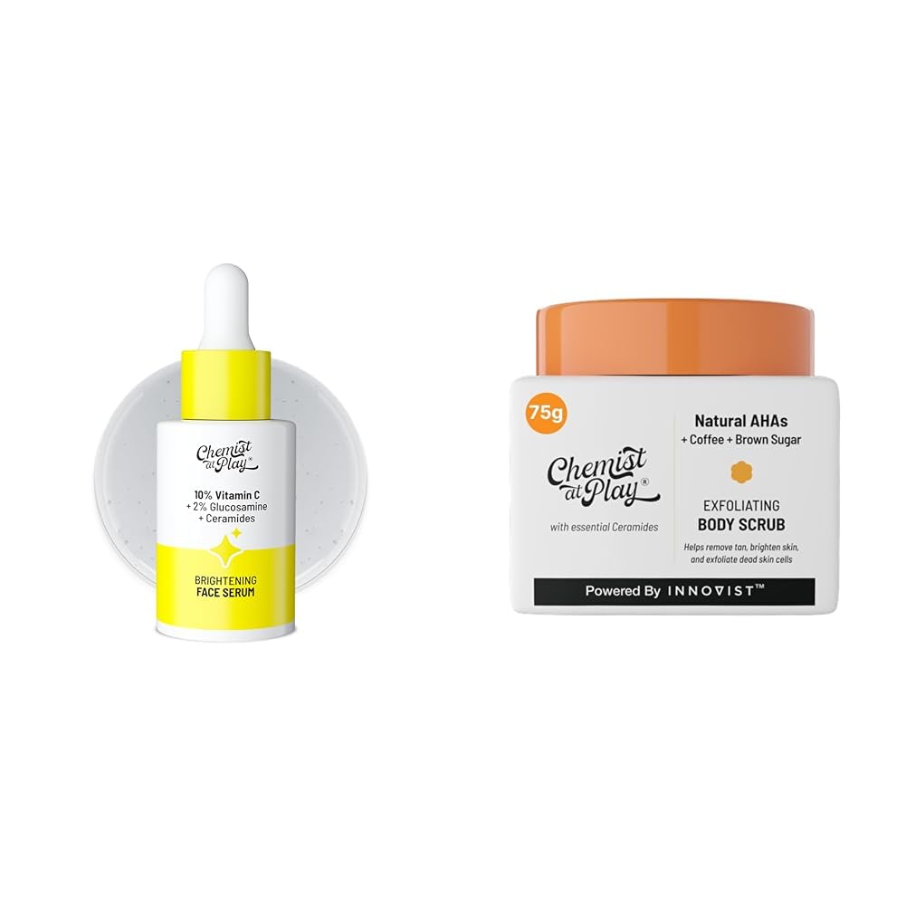 Chemist At Play 10% Vitamin C Face SerumFor All Skin Types 30ml + Exfoliating Body Scrub For Removing Tan & Dead Skin Cells For Men & Women | 75g