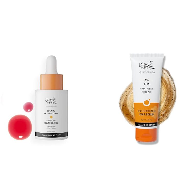 Chemist At Play 26% AHA 2% BHA 4% PHA Peeling Solution Derma Tested | 30ml + Gentle Exfoliating Face Scrub with Mandelic Acid & Walnuts for Women & Men | 100ml