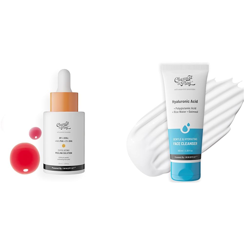 Chemist At Play 26% AHA 2% BHA 4% PHA Peeling Solution Derma Tested | 30ml + Gentle & Hydrating Face Cleanser For All Skin Types | For Men & Women | Vegan | 100 ml