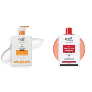 Chemist At Play AHA Body Lotion with 5% Natural AHA, 236ml + 1% Salicylic Acid Body Wash 236ml + Prevents Body Acne, Bumpy Skin & Deep Cleanses Skin