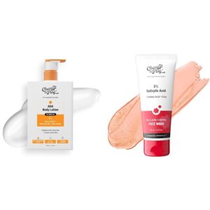 Chemist At Play AHA Body Lotion with 5% Natural AHA, 236ml + + 2% Salicylic Acid Acne Face Wash For Oily Skin with Niacinamide For Men & Women | 100 ml