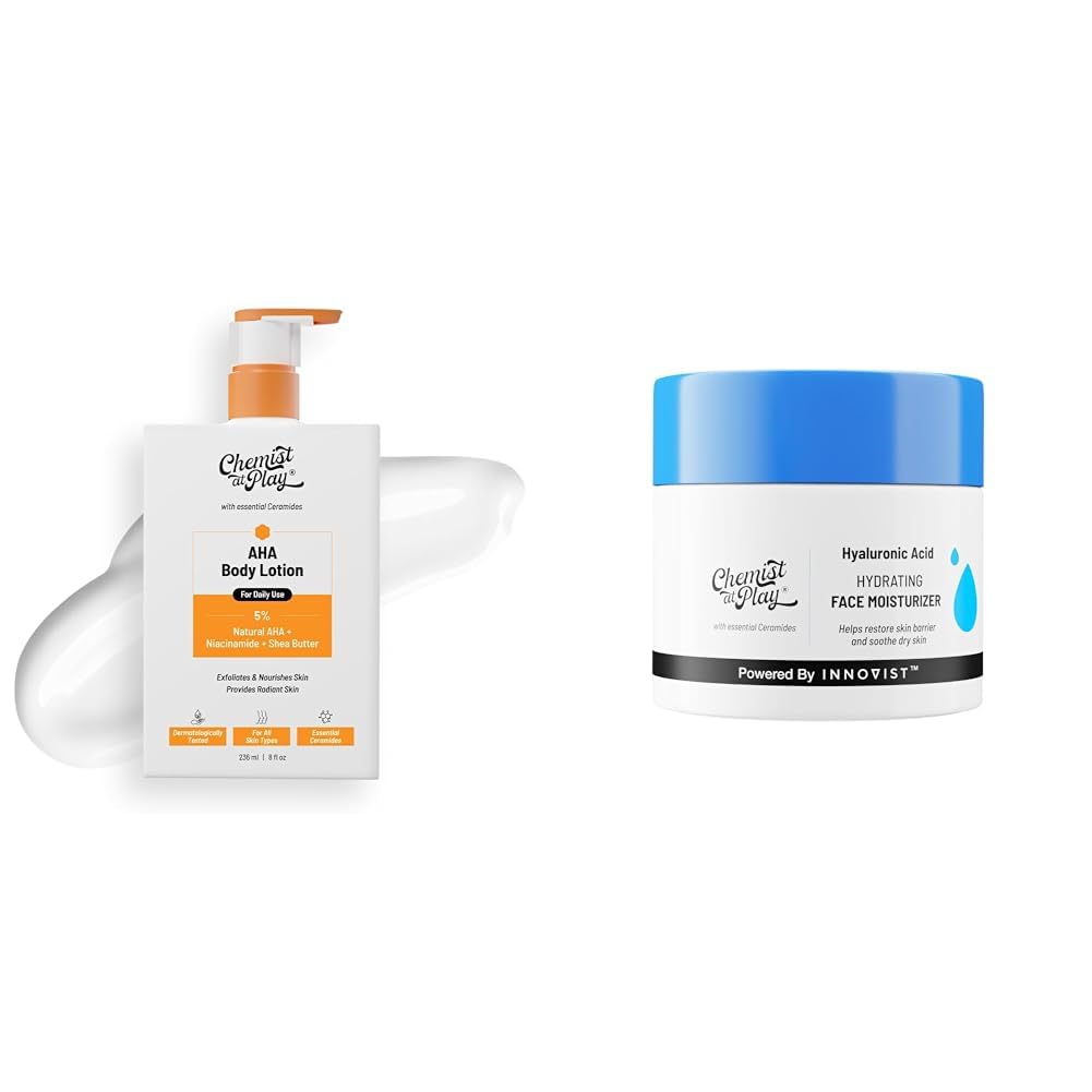 Chemist At Play AHA Body Lotion with 5% Natural AHA, 236ml + Hydrating Face Moisturiser 50 gm