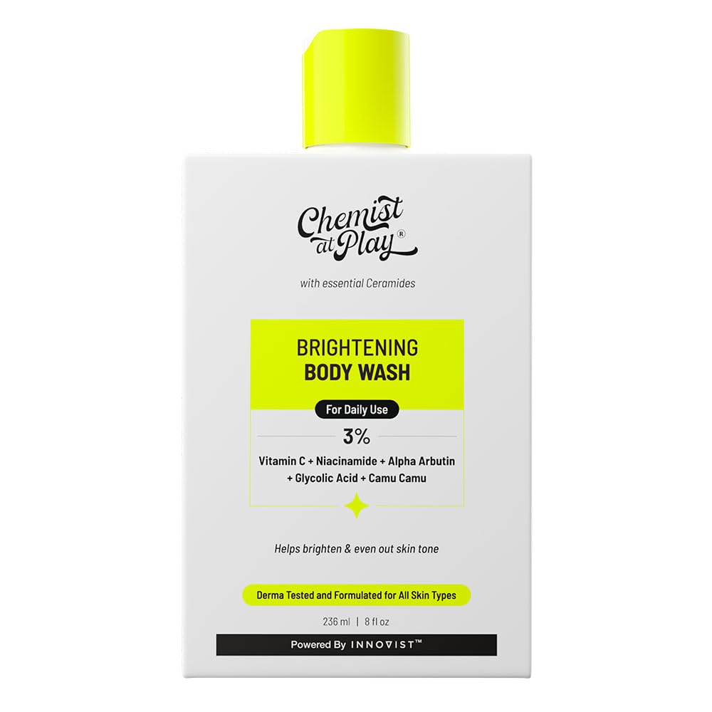 Chemist at Play Brightening Body Wash | Glowing Skin Vitamin C Bodywash | Helps to Reduce Fades Dark Spots, Tan & Evens out Skin Tone | Alpha Arbutin | 30X Vitamin C with Camu...