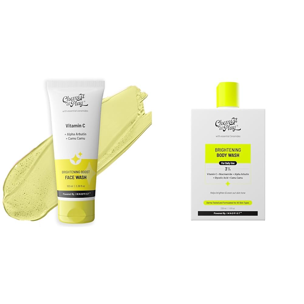 Chemist At Play Brightening Boost Face Wash with 30x Vitamin C For Men & Women | Vegan | SLS & Paraben Free | 100 ml Brightening Body Wash For Women & Men | 236mL