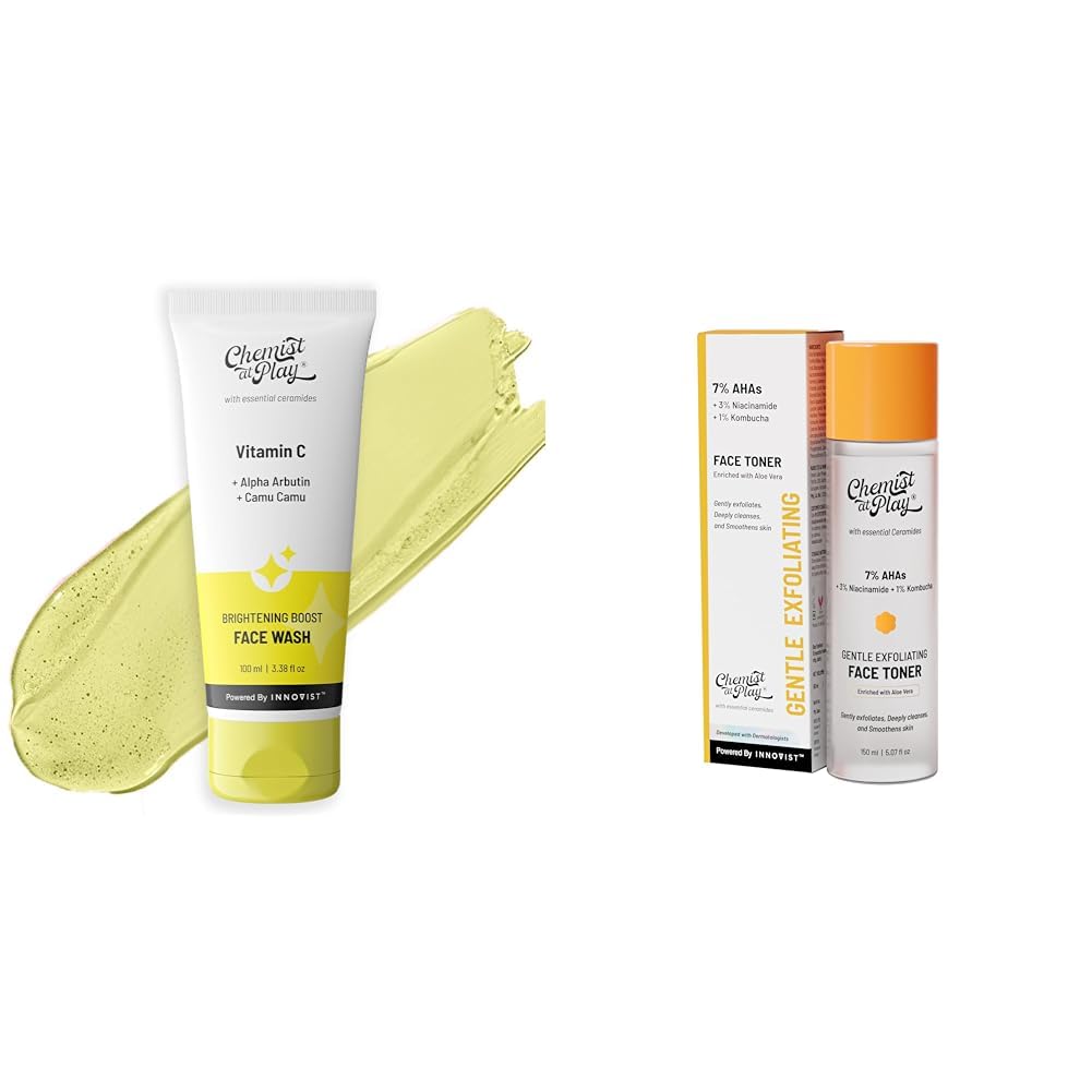 Chemist At Play Brightening Boost Face Wash with 30x Vitamin C For Men & Women | Vegan | SLS & Paraben Free | 100 ml Glycolic Acid Face Toner for Gentle Exfoliation & Skin...