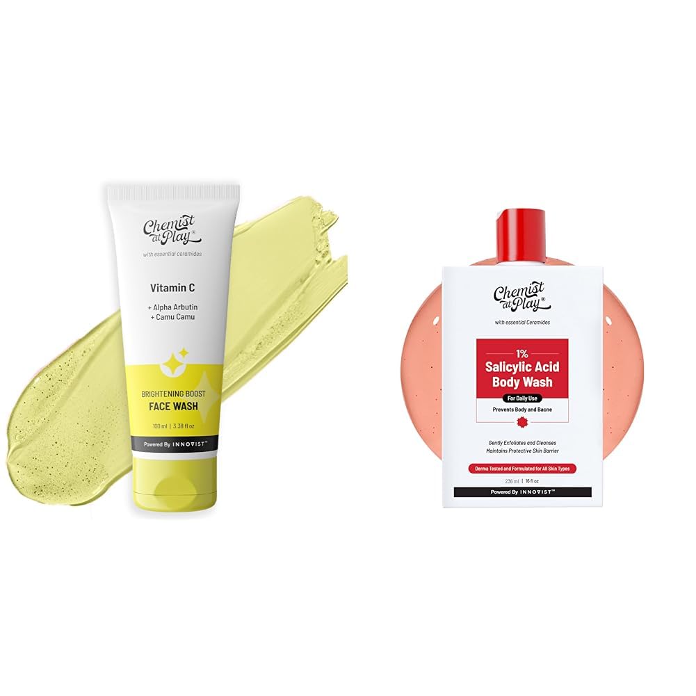 Chemist At Play Brightening Boost Face Wash with 30x Vitamin C For Men & Women | Vegan | SLS & Paraben Free | 100 ml 1% Salicylic Acid Body Wash 236ml Prevents Body Acne,Skin &...