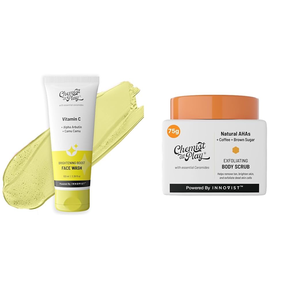 Chemist At Play Brightening Boost Face Wash with 30x Vitamin C For Men & Women | Vegan | SLS & Paraben Free | 100 ml Exfoliating Body Scrub For Removing Tan & Dead Skin Cells...