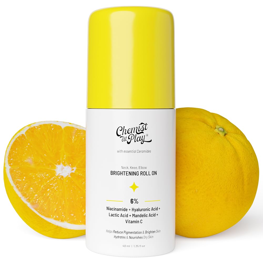 Chemist at Play Brightening Roll On For Neck, Knee & Elbow With 6% Vitamin C+ Hyaluronic Acid, AHAs, Niacinamide, & Ceramides | Helps Reduction in Pigmentation & Hydrates Dry...