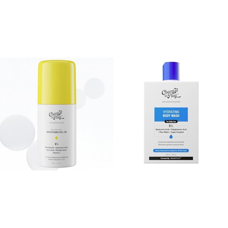 Chemist At Play Brightening & Whitening Roll On Serum For Neck, 40ml + Hydrating Body Wash For Women & Men | 236ml