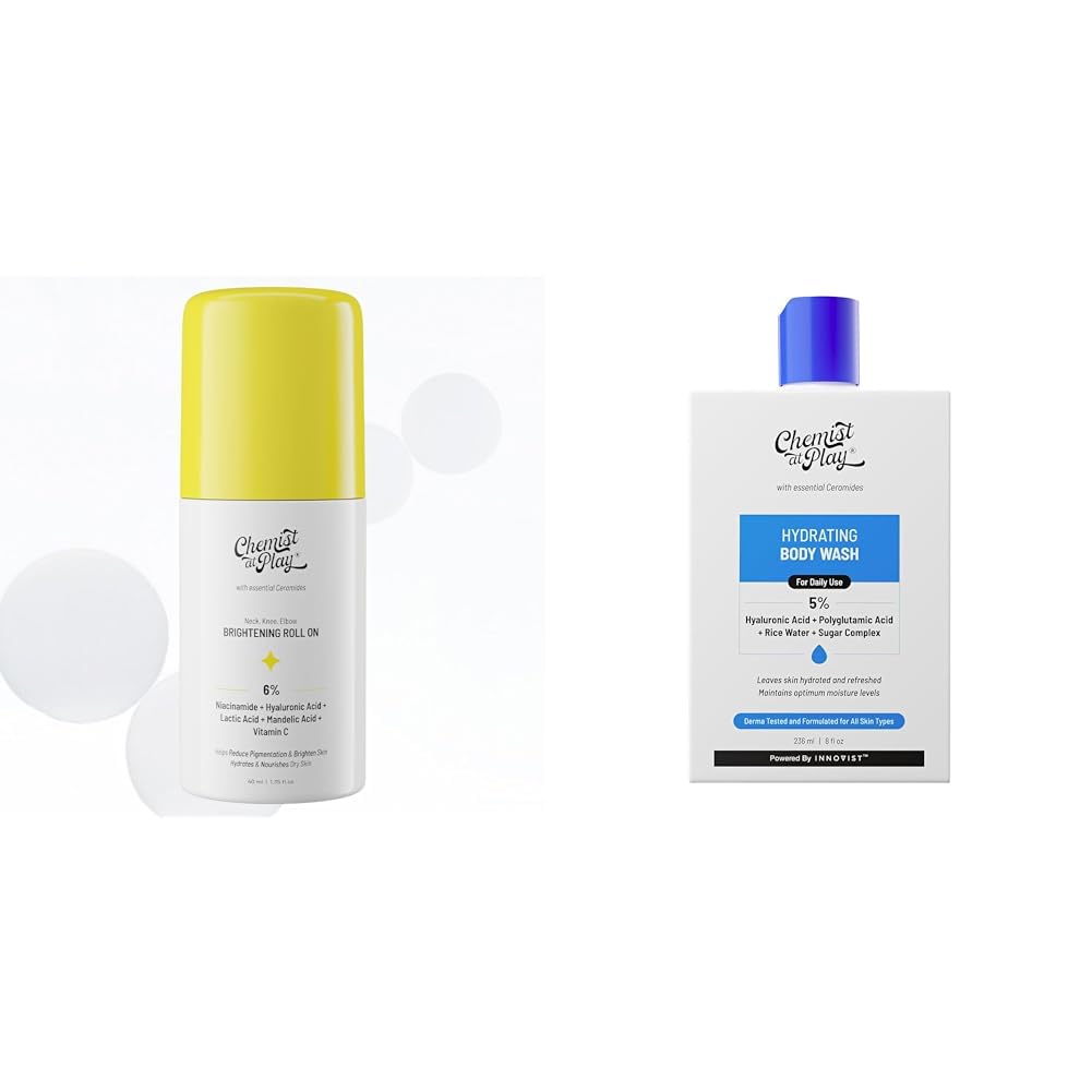 Chemist At Play Brightening & Whitening Roll On Serum For Neck, 40ml + Hydrating Body Wash For Women & Men | 236ml