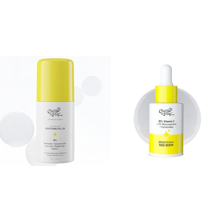 Chemist At Play Brightening & Whitening Roll On Serum For Neck, 40ml + 10% Vitamin C Face SerumFor All Skin Types 30ml