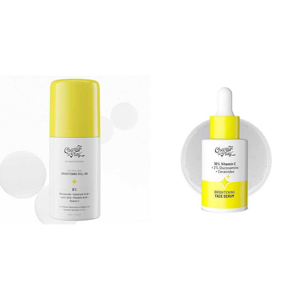 Chemist At Play Brightening & Whitening Roll On Serum For Neck, 40ml + 10% Vitamin C Face SerumFor All Skin Types 30ml