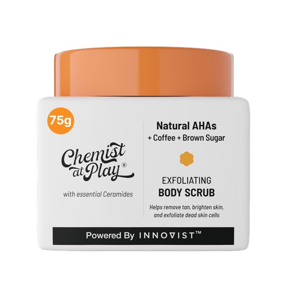 Chemist at Play Exfoliating Body Scrub For Removing Tan & Dead Skin Cells | Rough & Bumpy Skin, Tanned & Pigmented Skin | For Smooth, Soft & Bright Skin | Natural AHAs | Coffee...
