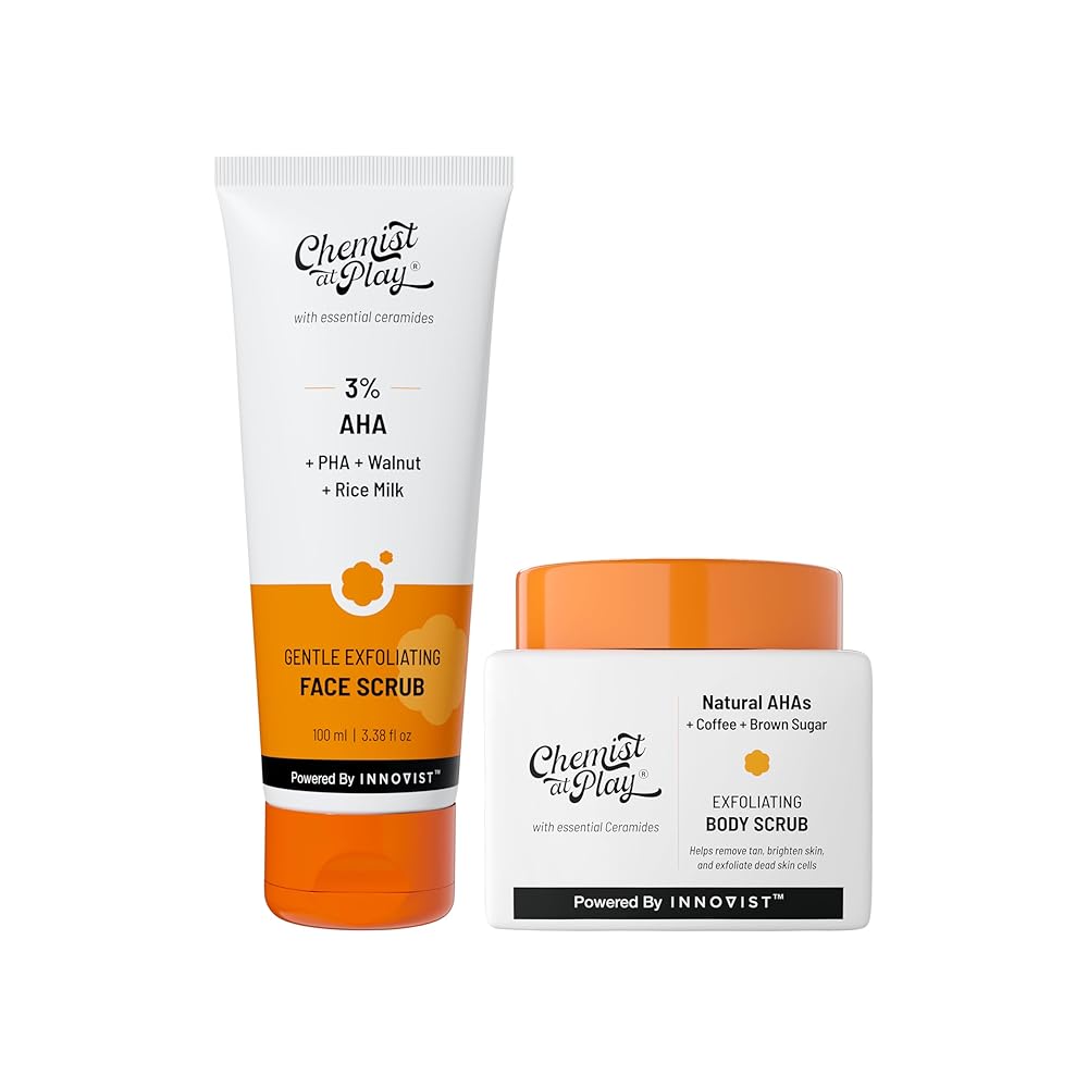 Chemist at Play Exfoliating Body Scrub For Removing Tan & Dead Skin Cells + Gentle Exfoliating Face Scrub with Mandelic Acid & Walnuts | Removes Dead Skin & Blackheads | For...