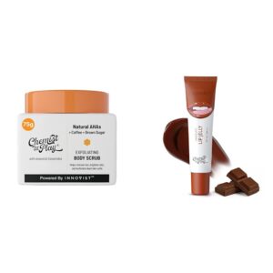 Chemist At Play Exfoliating Body Scrub For Removing Tan & Dead Skin Cells For Men & Women | 75gChocolate Tinted Lip Balm