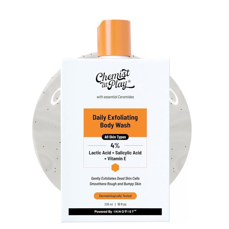 Chemist At Play Exfoliating Body Wash 236ml | 4% (Salicylic Acid, Vitamin E and Lactic Acid) | Paraben & SLS Free | Gentle Exfoliating Shower Gel | Removes Tan & Body Acne |...