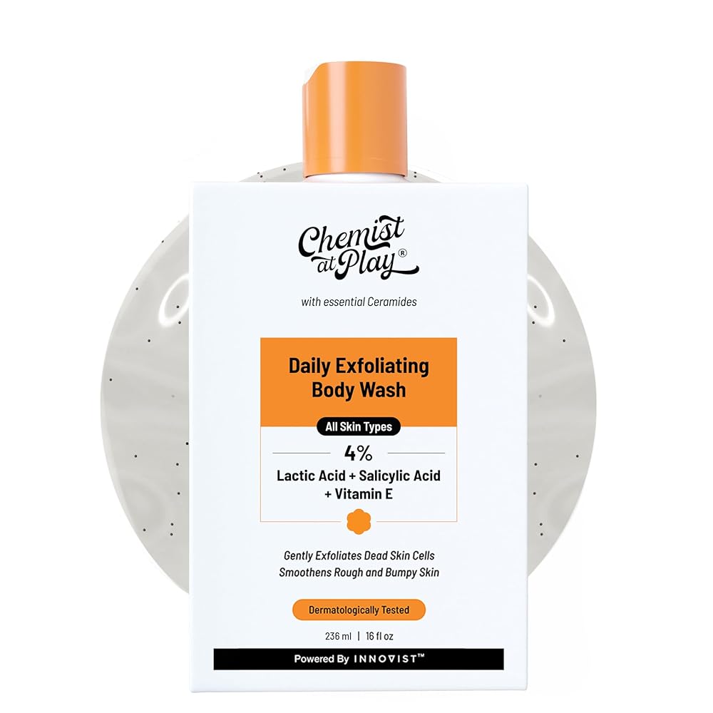 Chemist At Play Exfoliating Body Wash 236ml | 4% (Salicylic Acid, Vitamin E and Lactic Acid) | Paraben & SLS Free | Gentle Exfoliating Shower Gel | Removes Tan & Body Acne |...