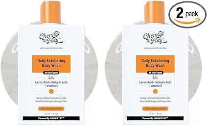 Chemist At Play Exfoliating Body Wash 473ml | 4% (Salicylic Acid, Vitamin E and Lactic Acid) | Paraben & SLS Free | Gentle Exfoliating Shower Gel | Removes Tan| Prevents Dry,...