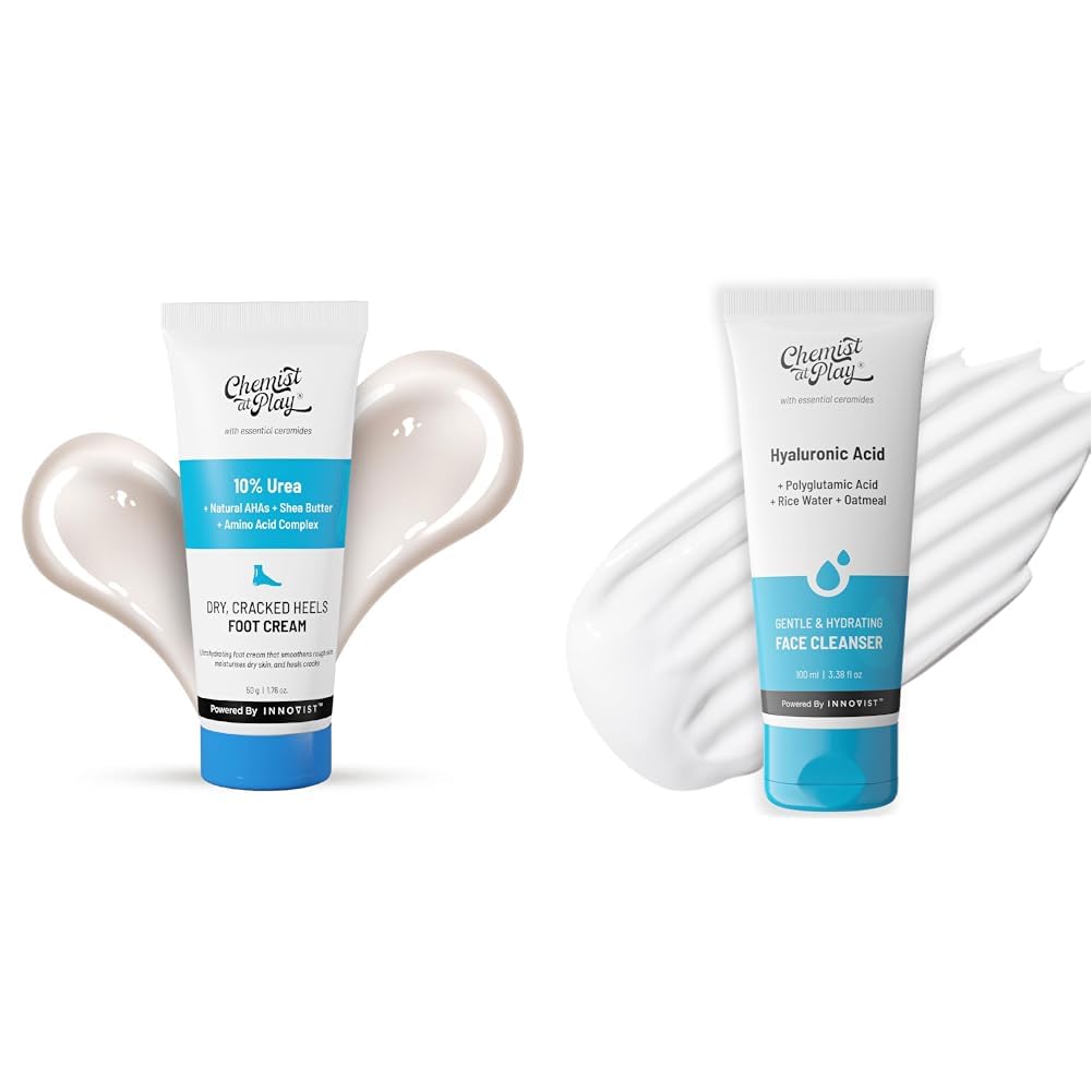 Chemist At Play Foot Cream for Cracked Heels & Diabetic Foot Lightweight | 50g + Gentle & Hydrating Face Cleanser For All Skin Types | For Men & Women | Vegan | 100 ml
