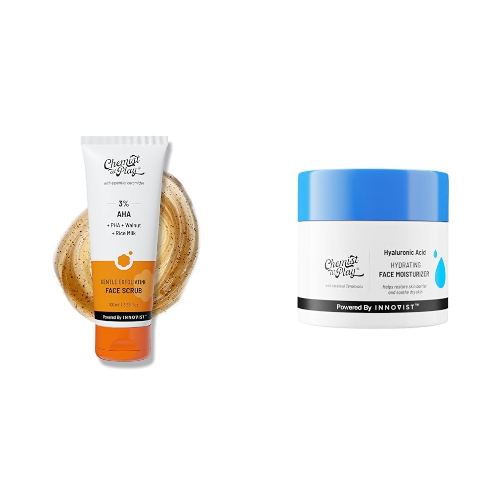 Chemist At Play Gentle Exfoliating Face Scrub with Mandelic Acid & Walnuts for Women & Men | 100ml Hydrating Face Moisturiser 50 gm