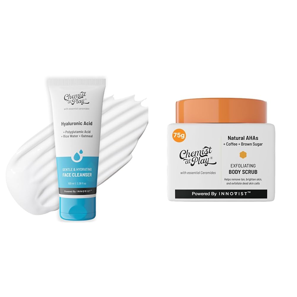 Chemist At Play Gentle & Hydrating Face Cleanser For All Skin Types | For Men & Women | Vegan | 100 ml Exfoliating Body Scrub For Removing Tan & Dead Skin Cells For Men & Women...