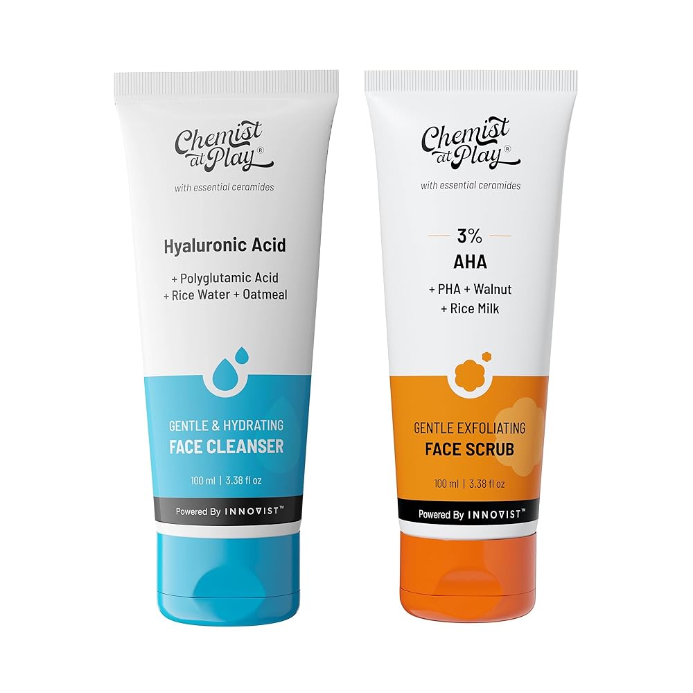 Chemist at Play Gentle & Hydrating Face Cleanser + Gentle Exfoliating Face Scrub with Mandelic Acid & Walnuts| Hydrates Dull & Dry Skin | Prevents Acne & Removes Excess Oil |...