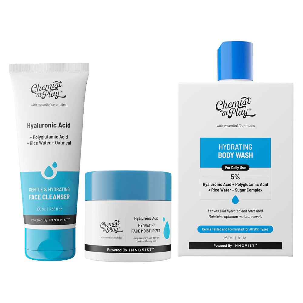 Chemist at Play Gentle & Hydrating Face Cleanser | Hydrates Dull & Dry Skin 100ml + Hydrating Face Moisturiser 50gm + Hydrating Body Wash Intense Hydration 236ml
