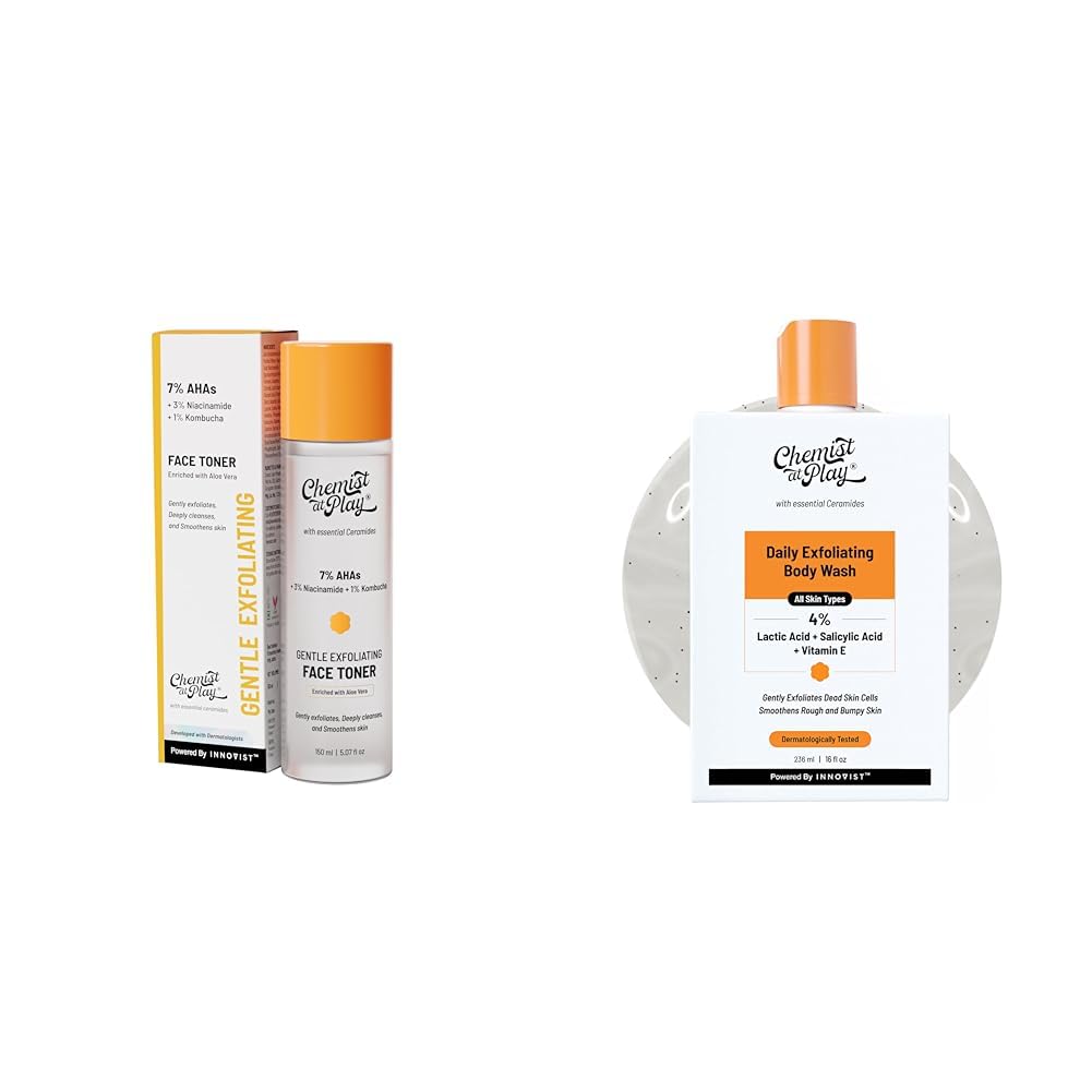 Chemist At Play Glycolic Acid Face Toner for Gentle Exfoliation & Skin Hydration| 150ml + 1% Salicylic Acid Exfoliating Body Wash 236ml For Men & Women