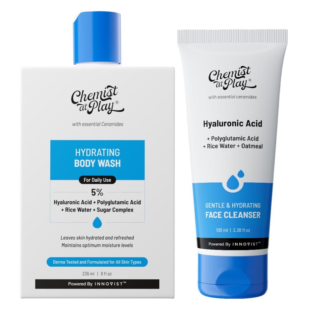 Chemist at Play Hydrating Body Wash | With 5% Hyaluronic Acid Bodywash for Intense Hydration | Reduces Flakes & Itchiness 236ml + Gentle & Hydrating Face Cleanser | Hydrates...