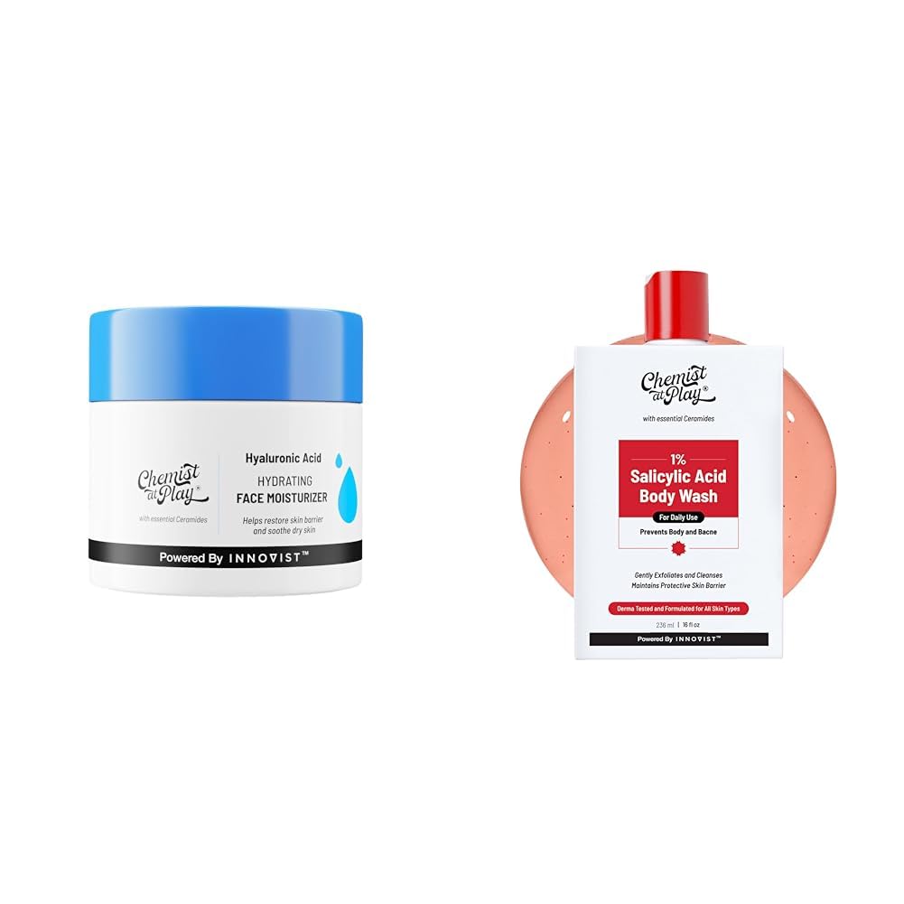 Chemist At Play Hydrating Face Moisturiser 50 gm 1% Salicylic Acid Body Wash 236ml Prevents Body Acne, Bumpy Skin & Deep Cleanses Skin