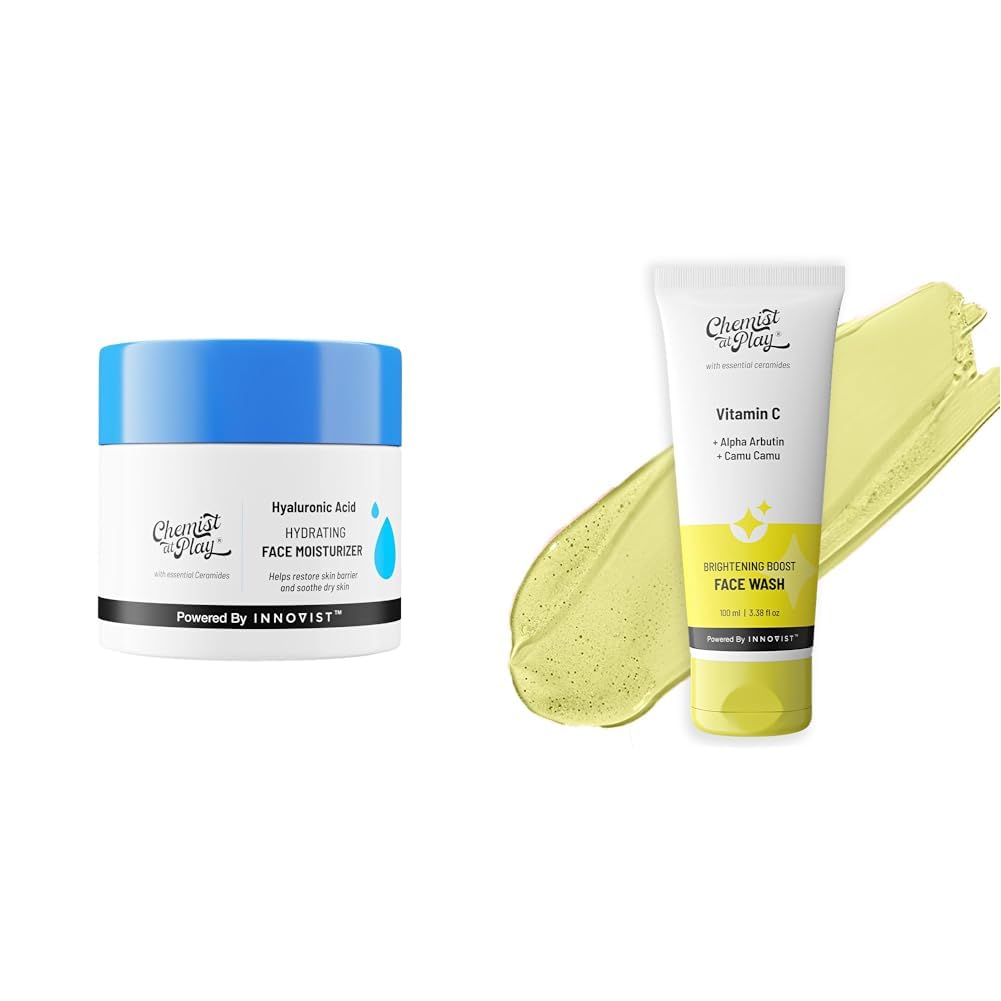 Chemist At Play Hydrating Face Moisturiser 50 gm Brightening Boost Face Wash with 30x Vitamin C For Men & Women | Vegan | SLS & Paraben Free | 100 ml