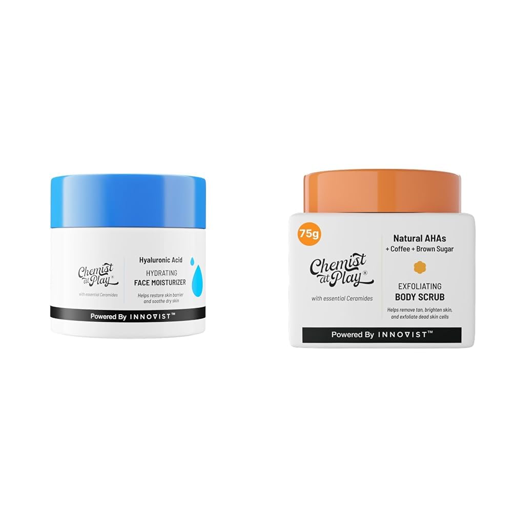 Chemist At Play Hydrating Face Moisturiser 50 gm Exfoliating Body Scrub For Removing Tan & Dead Skin Cells For Men & Women | 75g