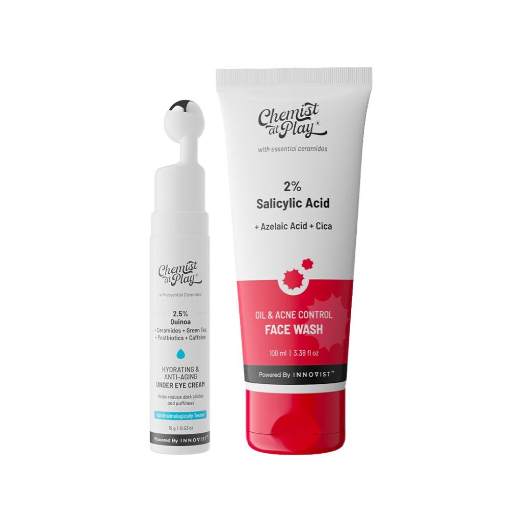 Chemist At Play Under Eye Cream with 2% Revital Eye & Quinoa Extract | Reducing Dark Circles 15g + 2% Salicylic Acid Face Wash For Oily Skin with Niacinamide | Prevents Acne &...