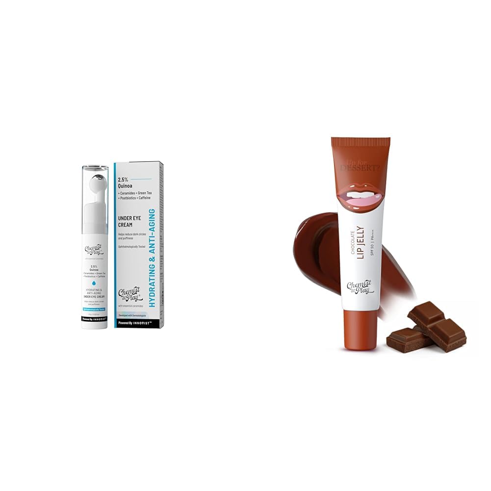 Chemist At Play Under Eye Cream with 2% Revital Eye & Quinoa Extract Cooling Gel & Roller for Men & Women | 15 gChocolate Tinted Lip Balm