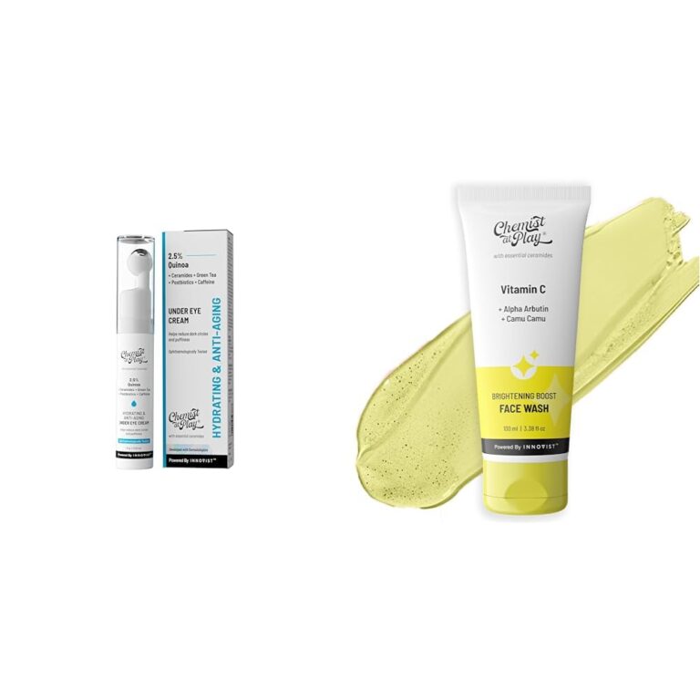 Chemist At Play Under Eye Cream with 2% Revital Eye & Quinoa Extract Cooling Gel & Roller for Men & Women | 15 g Brightening Boost Face Wash with 30x Vitamin C For Men & Women...