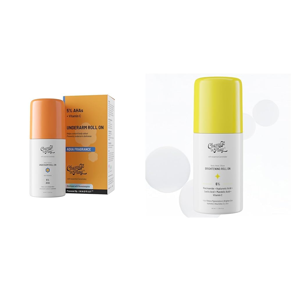 Chemist at Play Underarm Female Roll-On With 5% AHA, Lactic Acid & 1% Mandelic Acid 40Ml And Brightening Roll On 40Ml