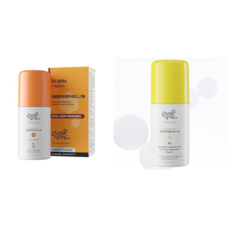 Chemist At Play UnderArm Roll-On Deodorant with 5% AHA, Lactic Acid & 1% Mandelic Acid Vegan | SLS Free | 40ml Brightening & Whitening Roll On Serum For Neck, 40ml
