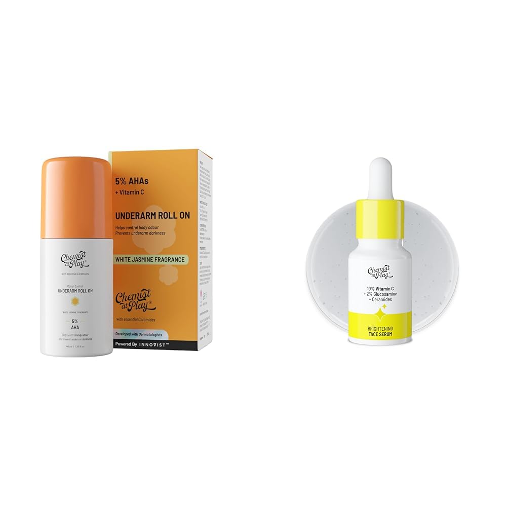 Chemist At Play UnderArm Roll-On Deodorant with 5% AHA, Lactic Acid & 1% Mandelic Acid Vegan | SLS Free | 40mlVitamin C serum 10ml