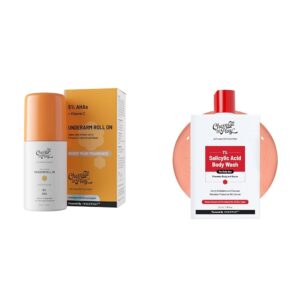 Chemist At Play UnderArm Roll-On Deodorant with 5% AHA, Lactic Acid & 1% Mandelic Acid Vegan | SLS Free | 40ml 1% Salicylic Acid Body Wash 236ml Prevents Body Acne, Bumpy Skin &...