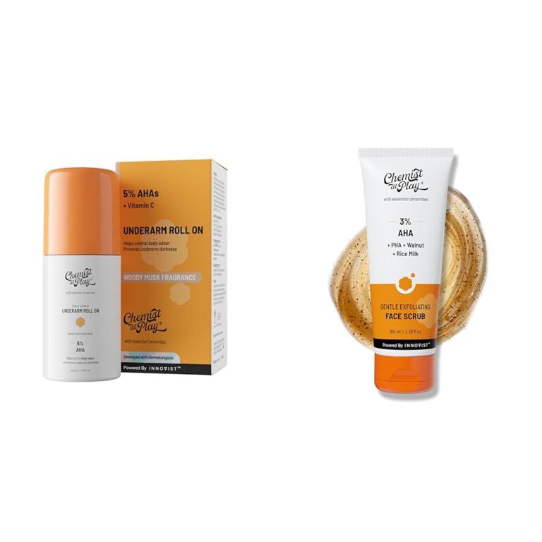 Chemist At Play UnderArm Roll-On Deodorant with 5% AHA, Lactic Acid & 1% Mandelic Acid Vegan | SLS Free | 40ml Gentle Exfoliating Face Scrub with Mandelic Acid & Walnuts for...