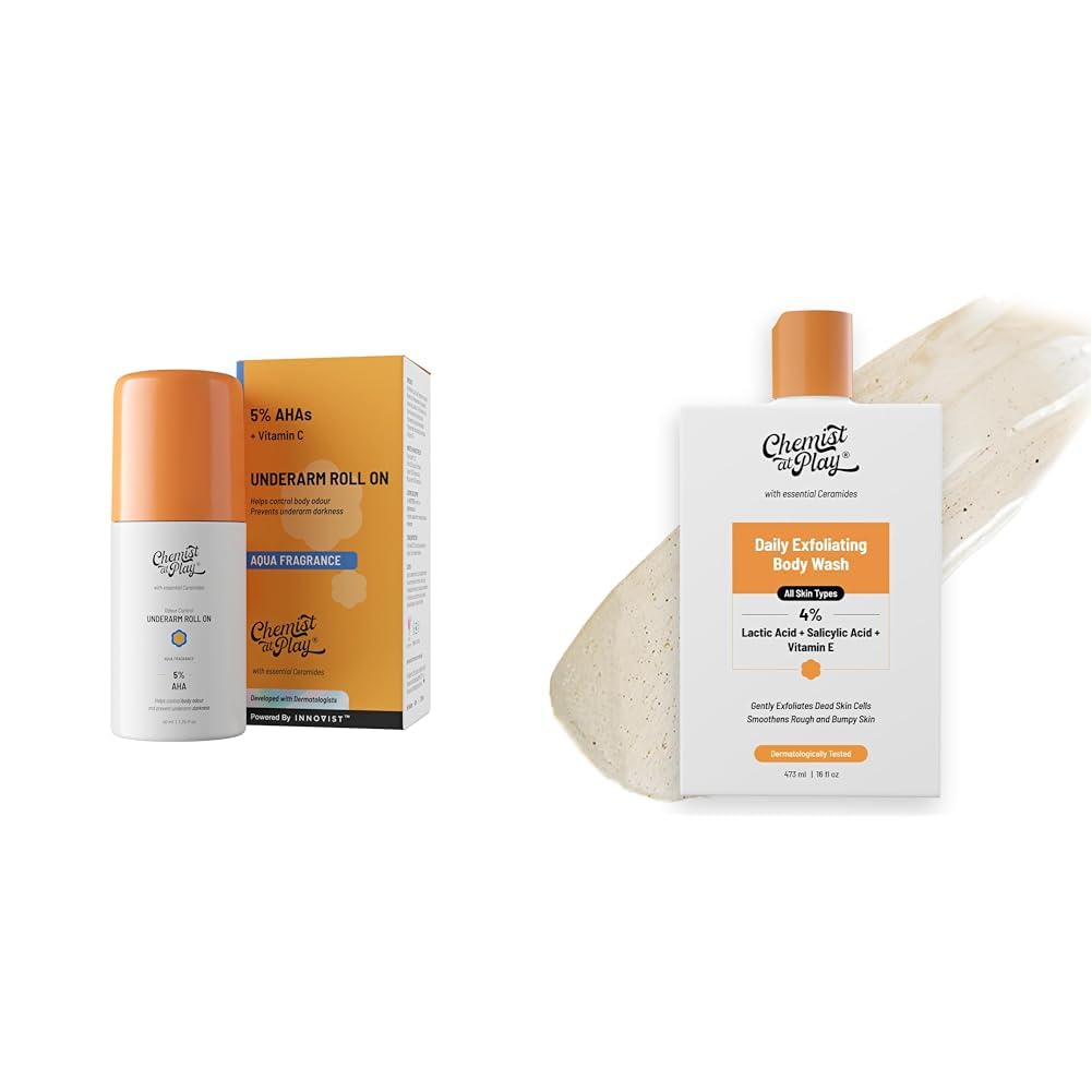 Chemist at Play UnderArm Roll-On With 5% AHA, Lactic & 1% Mandelic Acid 40ml and 1% Salicylic Acid Exfoliating Body Wash 473ml