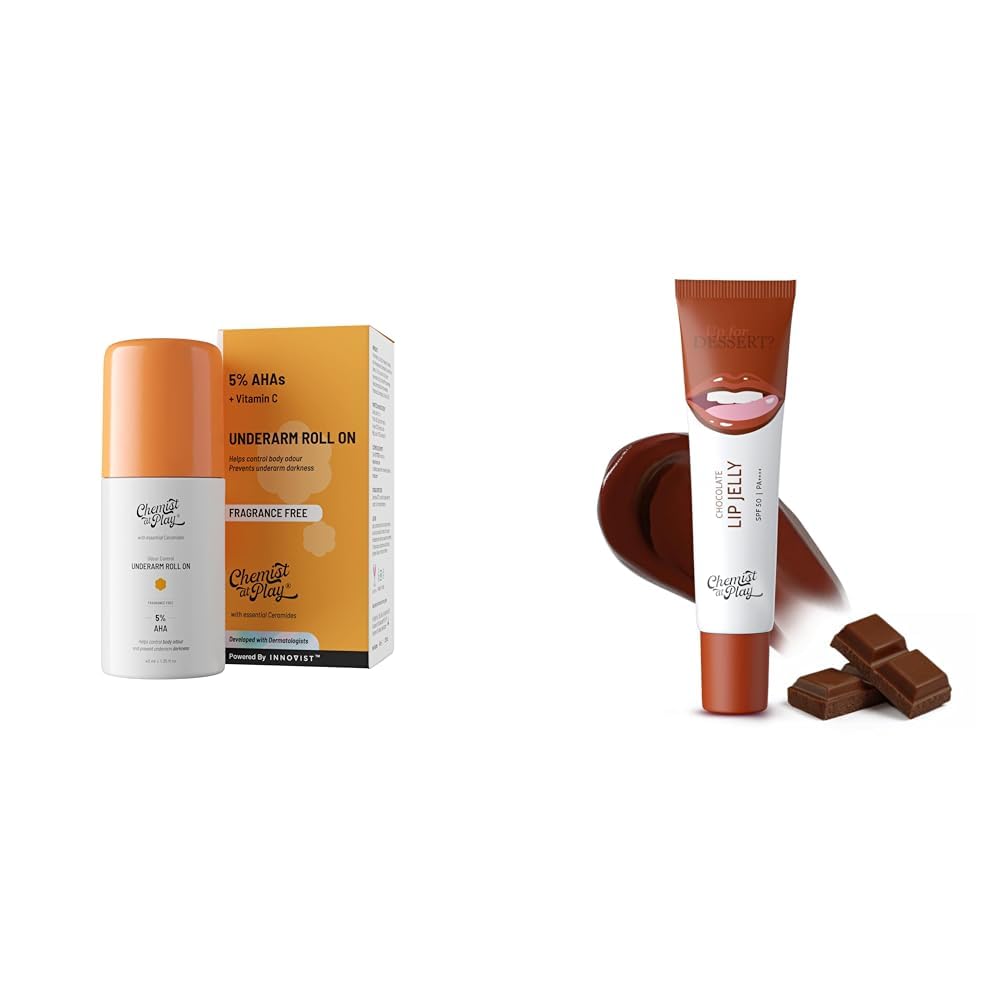 Chemist At Play UnderArm Roll-On with 5% AHA, Lactic Acid & 1% Mandelic Acid Vegan | SLS Free | 40mlChocolate Tinted Lip Balm