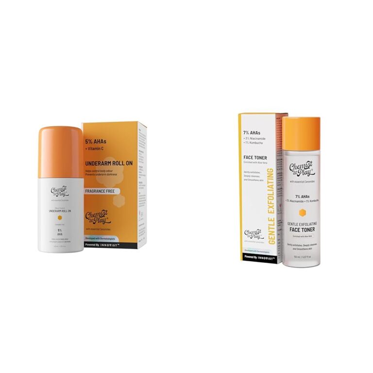 Chemist At Play UnderArm Roll-On with 5% AHA, Lactic Acid & 1% Mandelic Acid Vegan | SLS Free | 40ml Glycolic Acid Face Toner for Gentle Exfoliation & Skin Hydration| 150ml